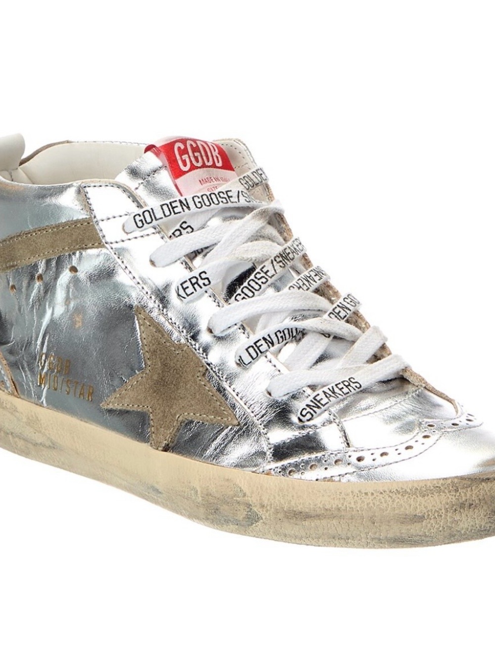 Golden Goose Silver Metallic Low-Top Sneaker with Beige Star